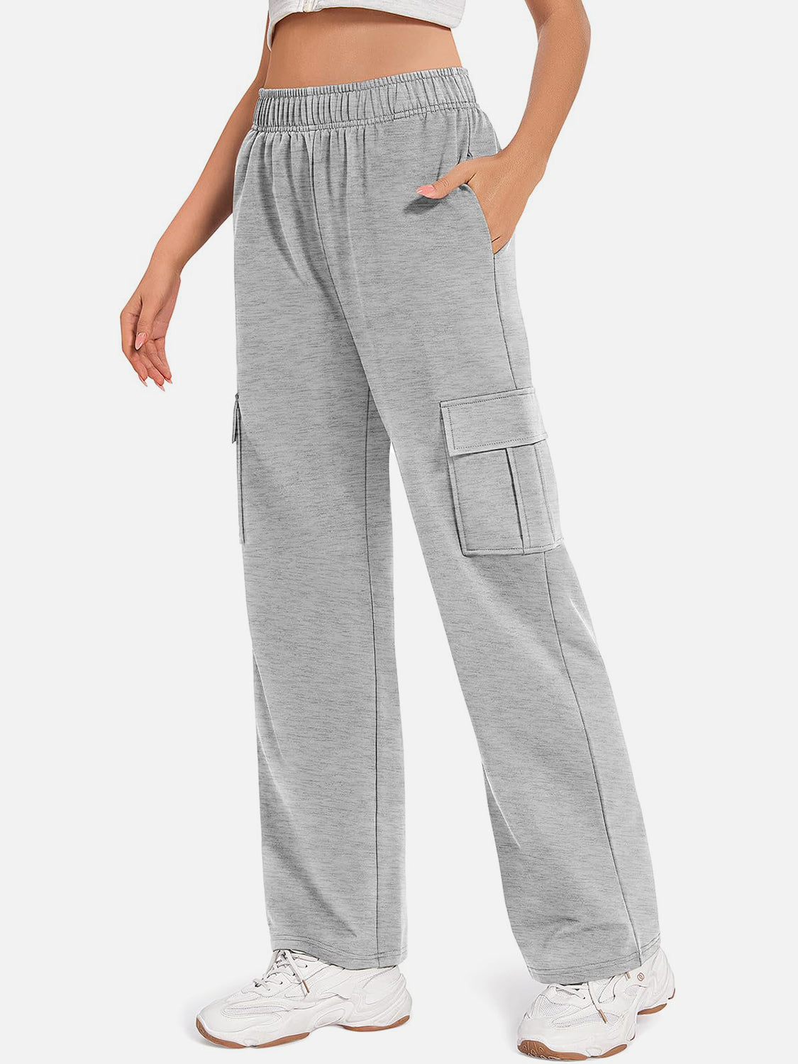 Pocketed High Waist Pants-BOTTOMS SIZES SMALL MEDIUM LARGE-[Adult]-[Female]-Gray-S-2022 Online Blue Zone Planet