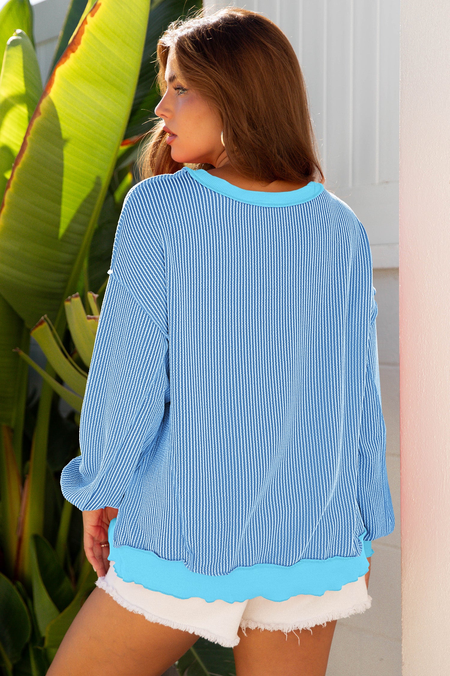 Bright Green Twisted Rib Uneven Hem Drop Shoulder Loose Knit Top-Tops/Long Sleeve Tops-[Adult]-[Female]-2022 Online Blue Zone Planet