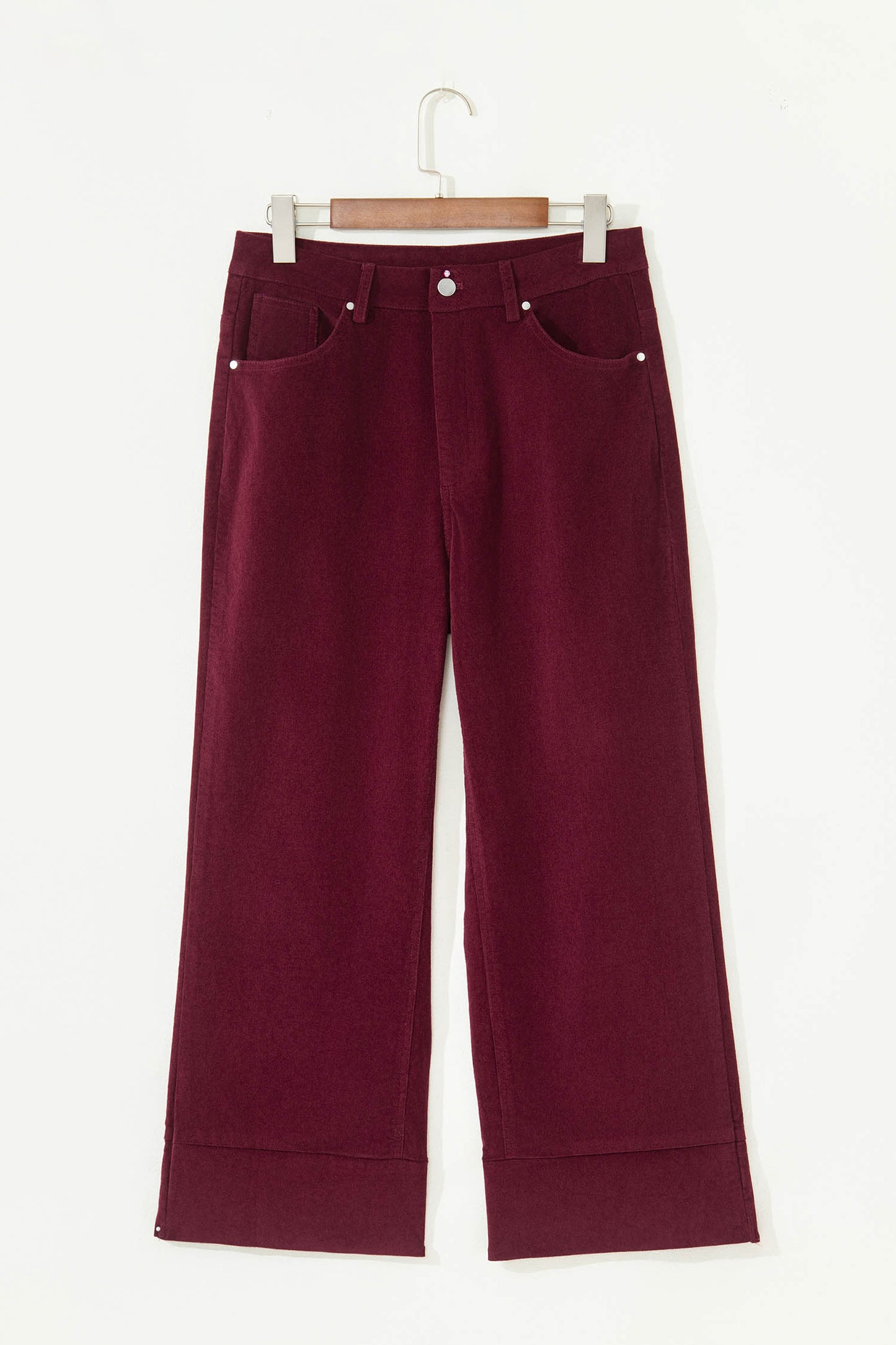 Burgundy Corduroy Solid Color High Waist Wide Leg Pants-Bottoms/Pants & Culotte-[Adult]-[Female]-2022 Online Blue Zone Planet
