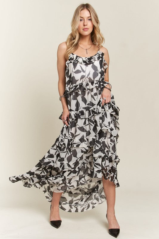 ADORA Ruffled Tiered Scoop Neck Cami Dress-TOPS / DRESSES-[Adult]-[Female]-Black-S-2022 Online Blue Zone Planet