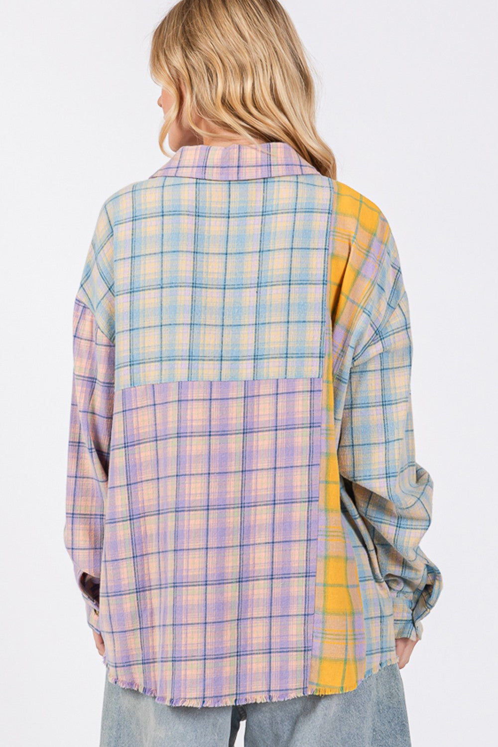 SAGE + FIG Button Up Raw Hem Plaid Flannel Shirt-TOPS / DRESSES-[Adult]-[Female]-2022 Online Blue Zone Planet