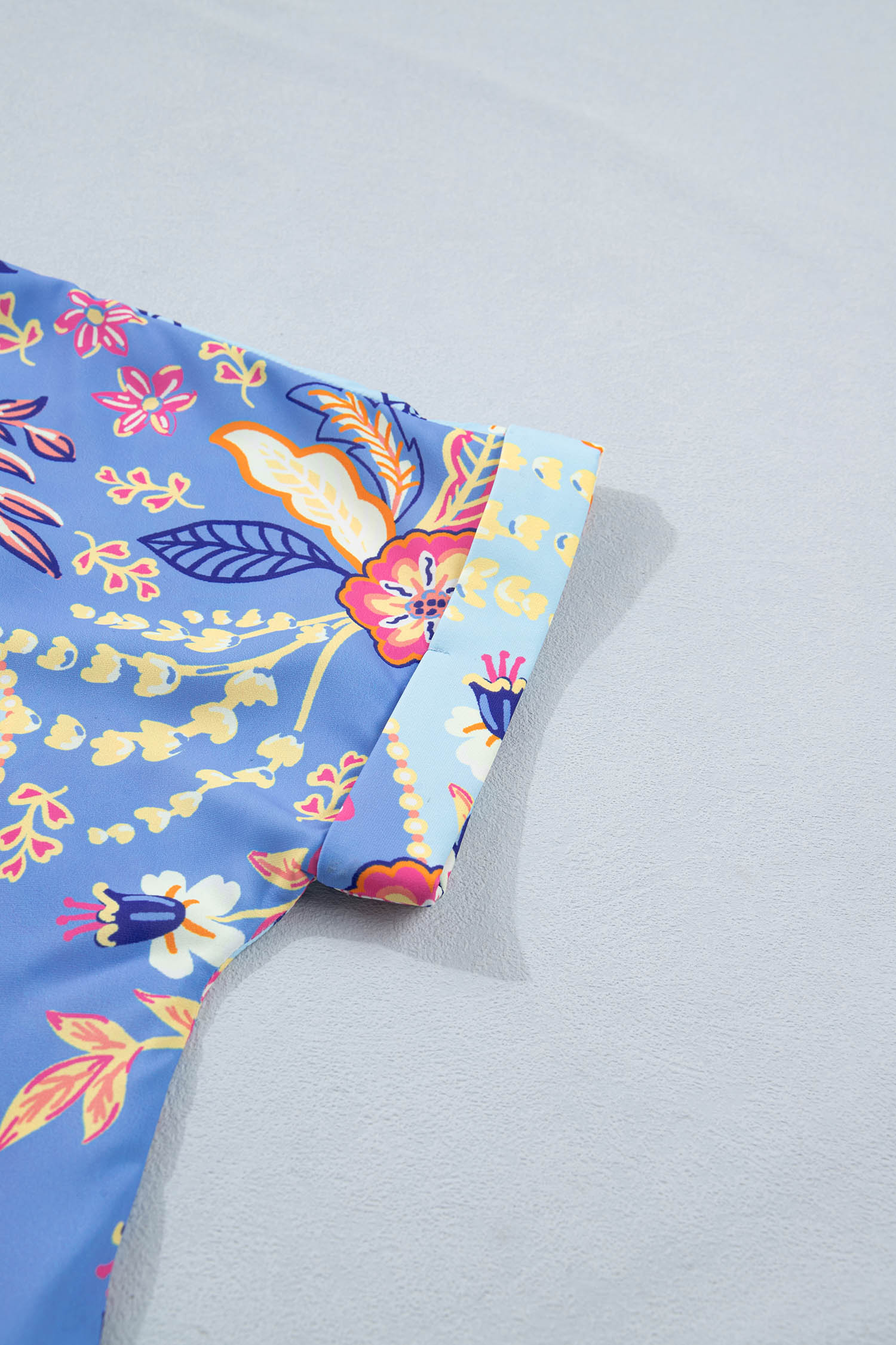 Purple Vacation Floral Print V Neck Short Sleeve Blouse-Tops/Blouses & Shirts-[Adult]-[Female]-2022 Online Blue Zone Planet