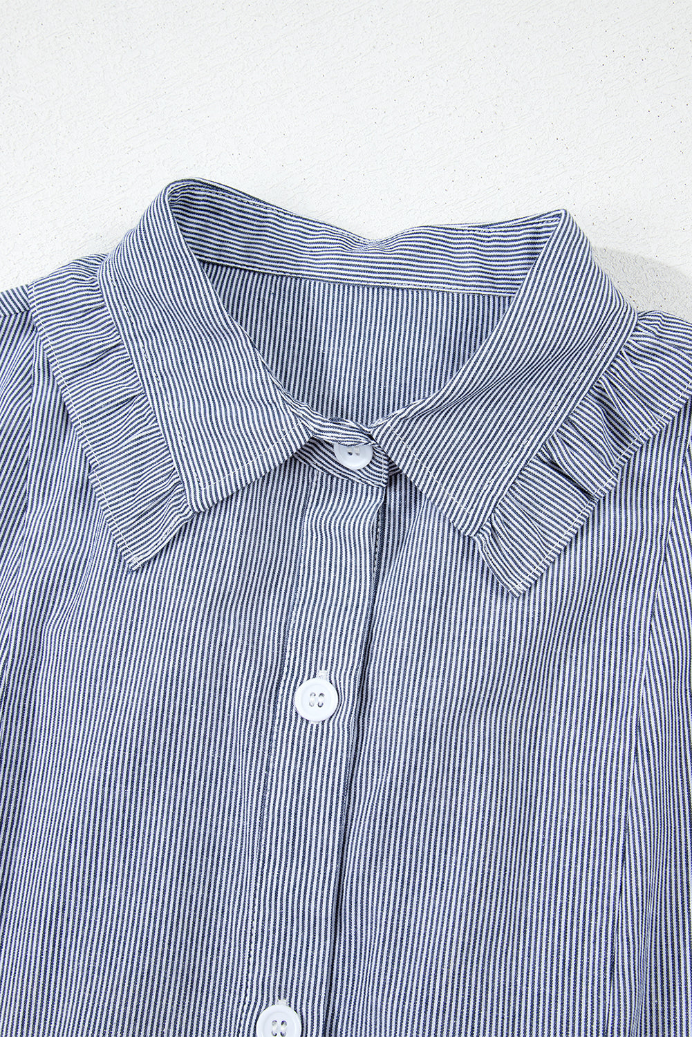 Blue Stripe Frilled Sleeveless Collar Front Pocket Button Up Mini Dress-TOPS / DRESSES-[Adult]-[Female]-2022 Online Blue Zone Planet