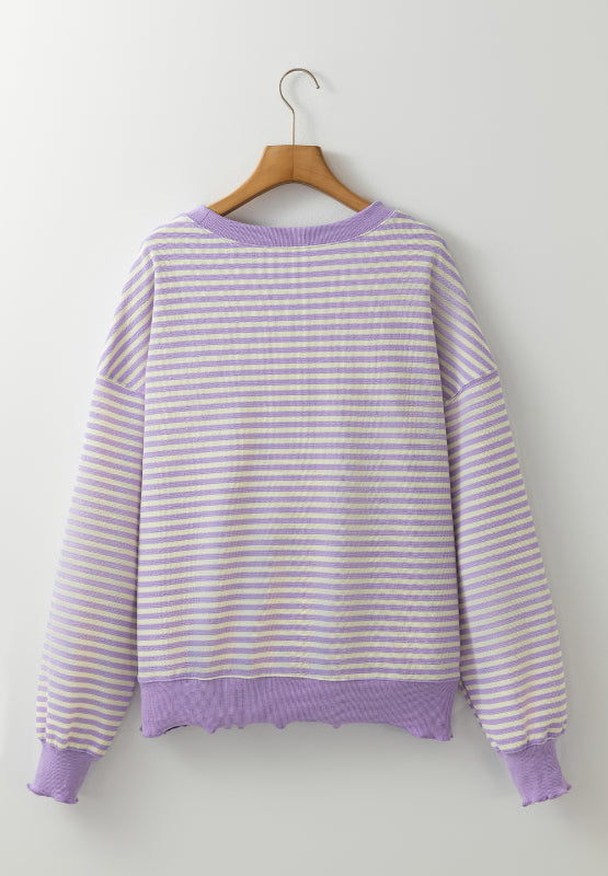 Blue Zone Planet | Striped Round Neck Long Sleeve Sweatshirt-TOPS / DRESSES-[Adult]-[Female]-2022 Online Blue Zone Planet