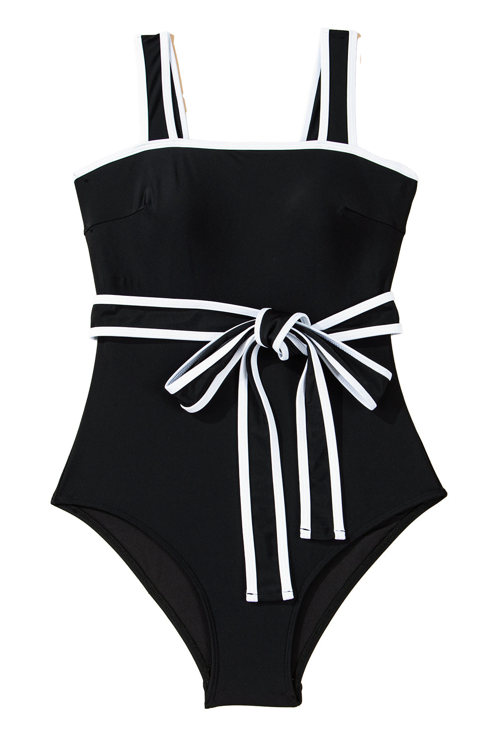 Black Colorblock Edge Belted One Piece Swimsuit-One-Piece-[Adult]-[Female]-2022 Online Blue Zone Planet