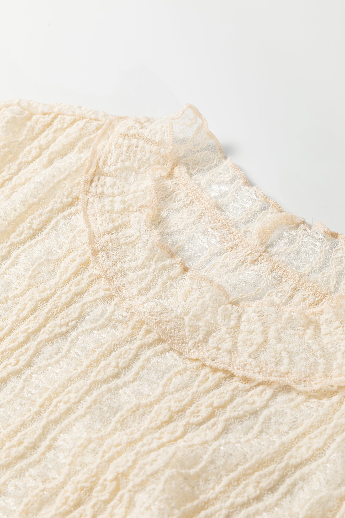 Apricot Flounced Long Sleeve Mock Neck Sheer Lace Top-Tops/Long Sleeve Tops-[Adult]-[Female]-2022 Online Blue Zone Planet
