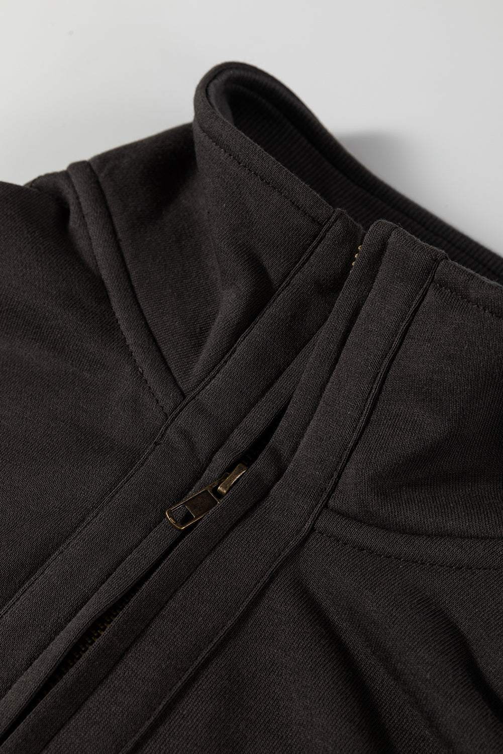 Carbon Grey Waffle Knit Patchwork Half Zipped Casual Sweatshirt-Tops/Sweatshirts & Hoodies-[Adult]-[Female]-2022 Online Blue Zone Planet