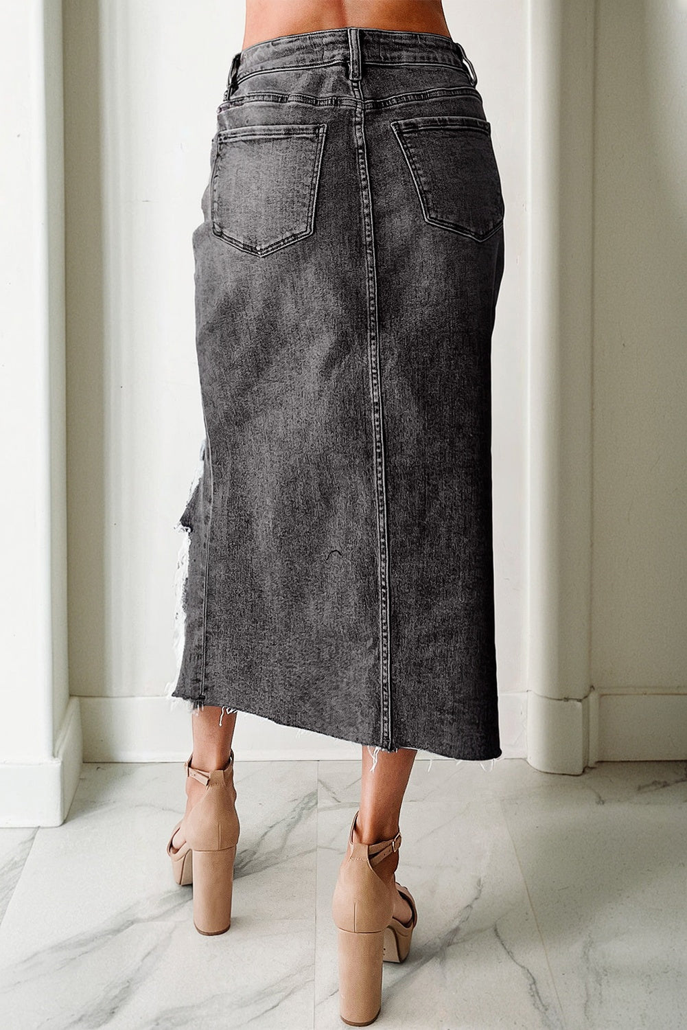 Sail Blue Dearlove Irregular Distressed Bottom Denim Midi Skirt-Bottoms/Skirts & Petticoat-[Adult]-[Female]-2022 Online Blue Zone Planet