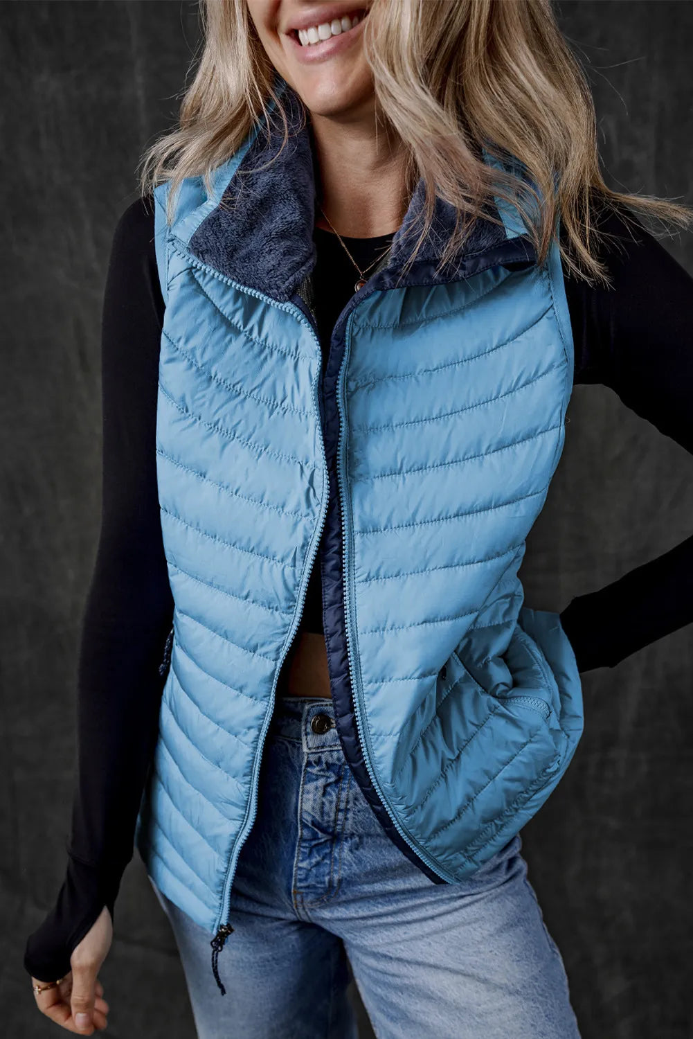 Pocketed Zip Up Vest Coat-TOPS / DRESSES-[Adult]-[Female]-2022 Online Blue Zone Planet