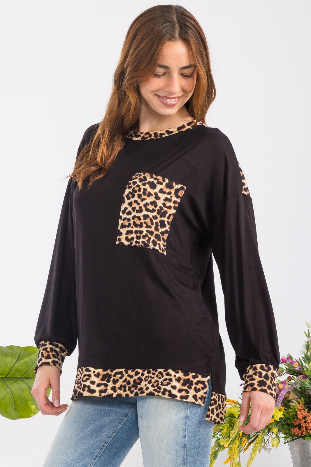 Blue Zone Planet | Celeste Full Size Leopard Round Neck Dropped Shoulder T-Shirt-TOPS / DRESSES-[Adult]-[Female]-2022 Online Blue Zone Planet