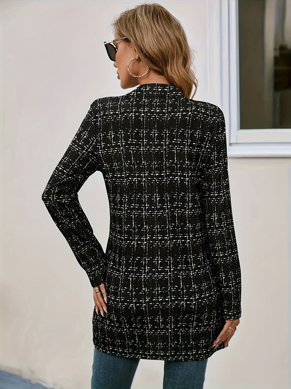 Plaid Open Front Long Sleeve Blazer-TOPS / DRESSES-[Adult]-[Female]-2022 Online Blue Zone Planet