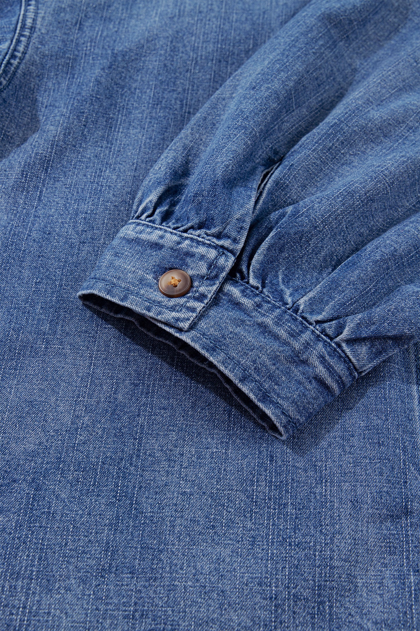 Dusk Blue Three Quarter Sleeve Button Front Loose Denim Shirt-Tops/Blouses & Shirts-[Adult]-[Female]-2022 Online Blue Zone Planet