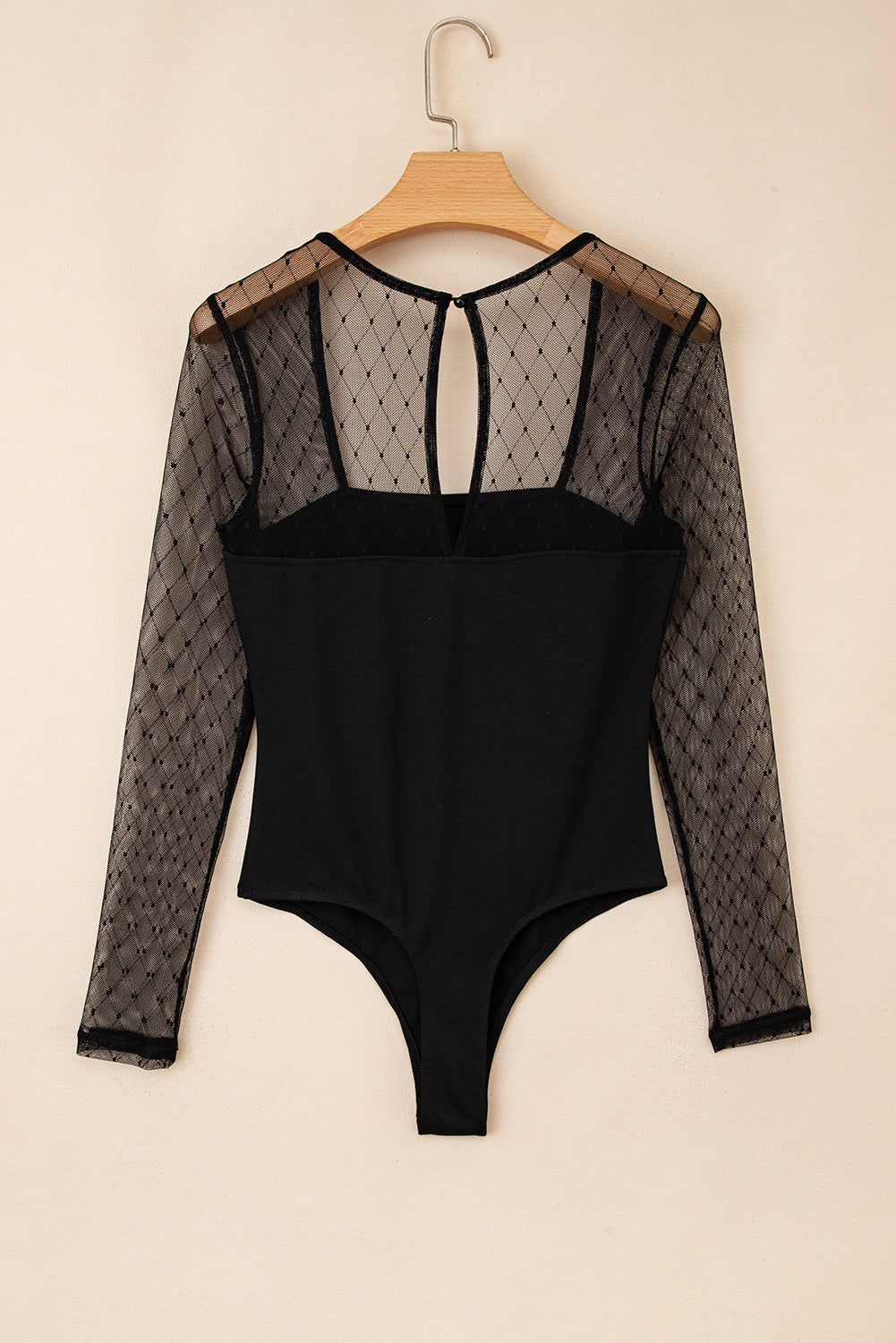 Black Polka Dot Mesh Long Sleeve Square Neck Bodysuit-Tops/Bodysuits-[Adult]-[Female]-2022 Online Blue Zone Planet