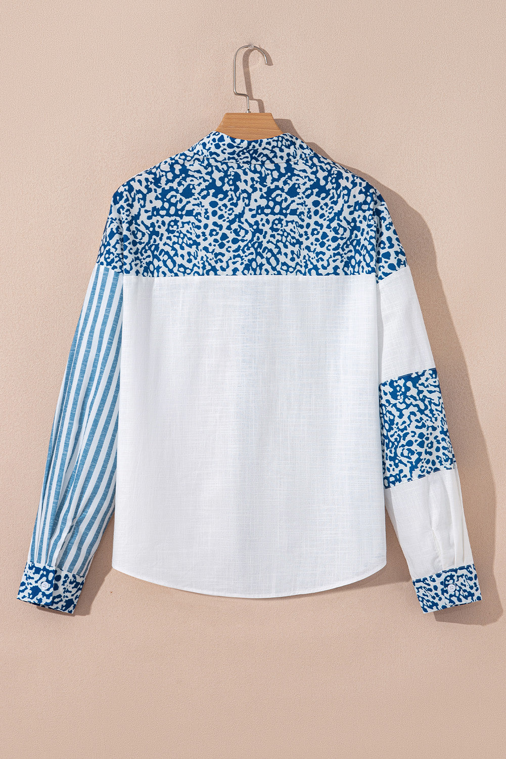 Sky Blue Leopard Striped Western Casual Shirt-Tops/Blouses & Shirts-[Adult]-[Female]-2022 Online Blue Zone Planet