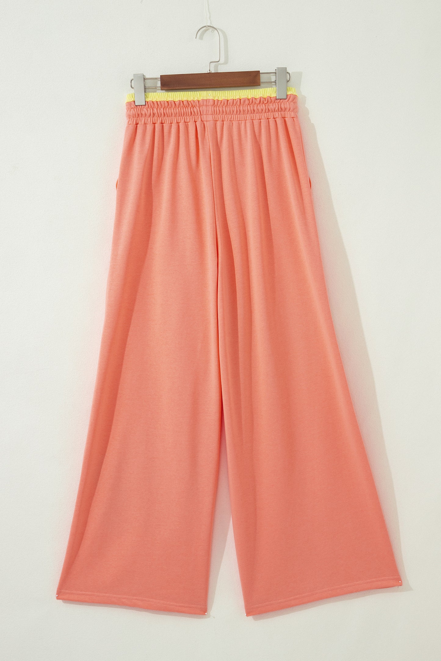 Grapefruit Orange Color Block Flower Patchwork Drawstring Contrasted Elastic Waist Wide Leg Pants-Bottoms/Pants & Culotte-[Adult]-[Female]-2022 Online Blue Zone Planet