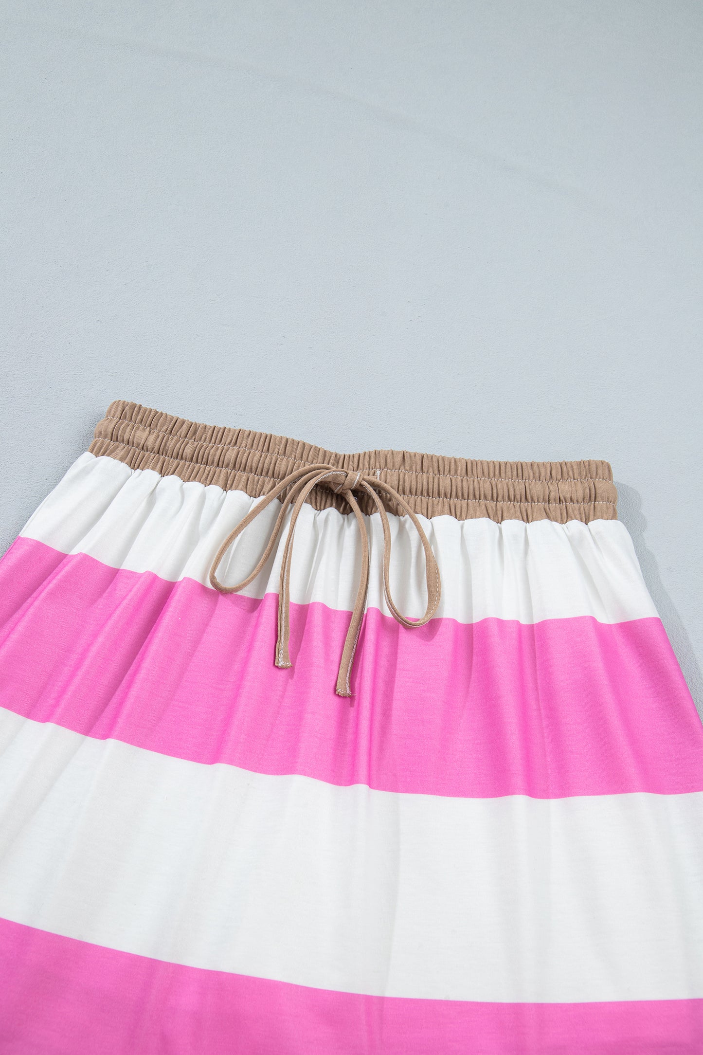 Rose Stripe Colorblock Trim Polo Tee Drawstring Mini Skirt 2pcs Set-Two Piece Sets/Two Piece Dresses-[Adult]-[Female]-2022 Online Blue Zone Planet