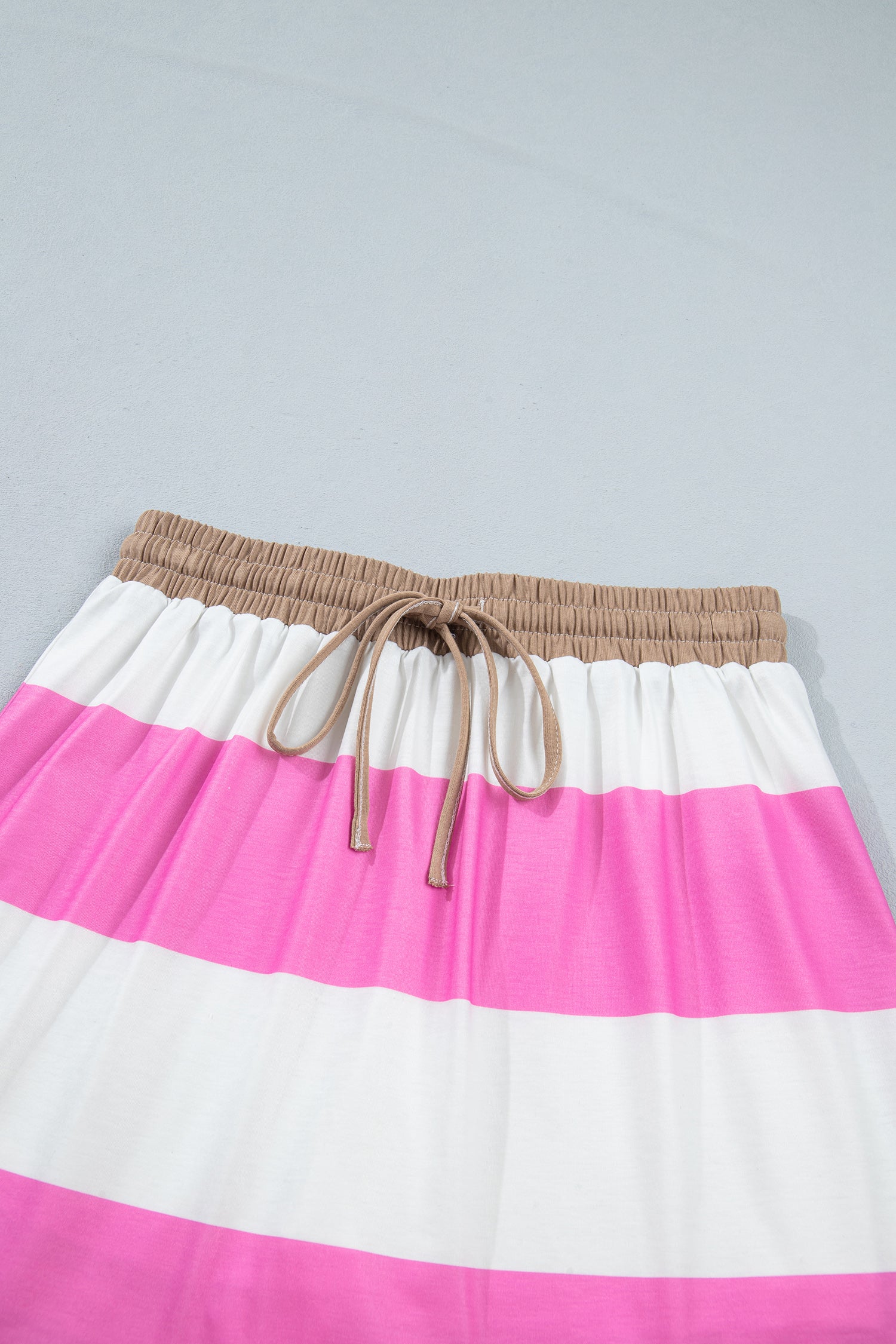 Rose Stripe Colorblock Trim Polo Tee Drawstring Mini Skirt 2pcs Set-Two Piece Sets/Two Piece Dresses-[Adult]-[Female]-2022 Online Blue Zone Planet