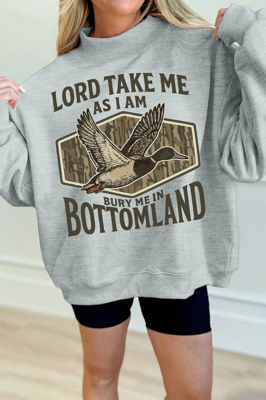 Gray Exposed Seam Mock Neck Western Print Duck Sweatshirt-Graphic/Graphic Sweatshirts-[Adult]-[Female]-Gray-S-2022 Online Blue Zone Planet