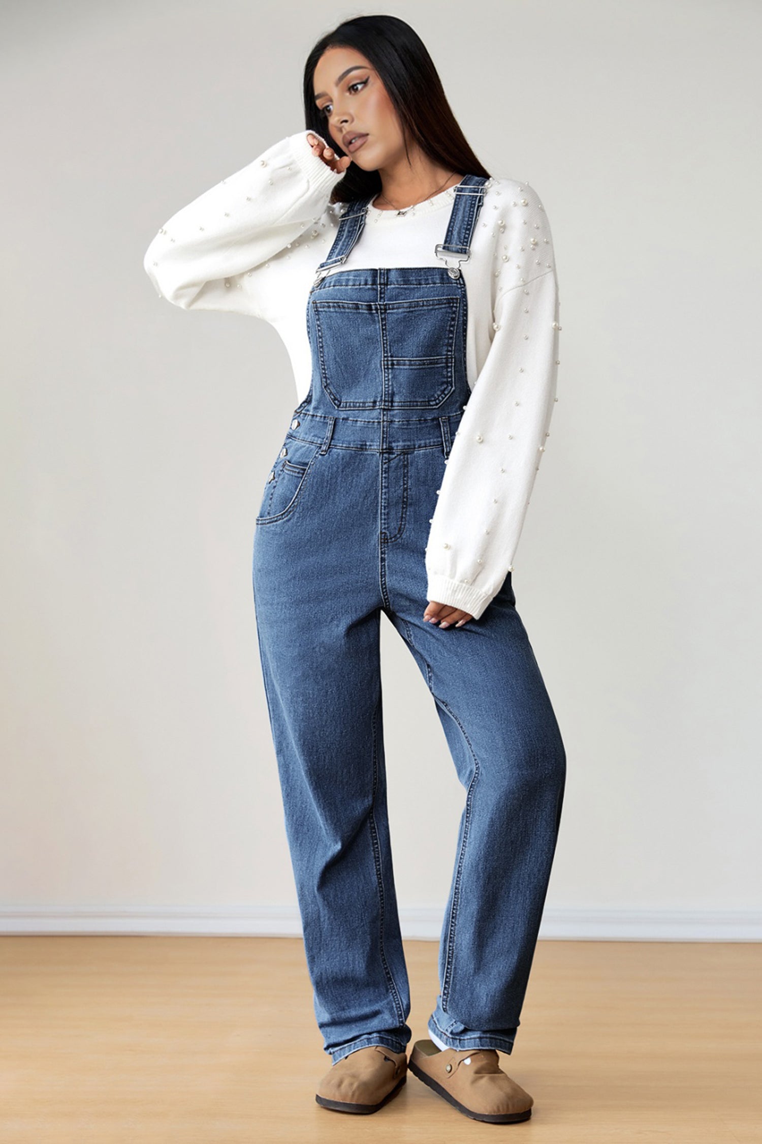Dark Blue Retro Bib Pocket Buckle Straps Casual Denim Jumpsuit-Bottoms/Jumpsuits & Rompers-[Adult]-[Female]-2022 Online Blue Zone Planet