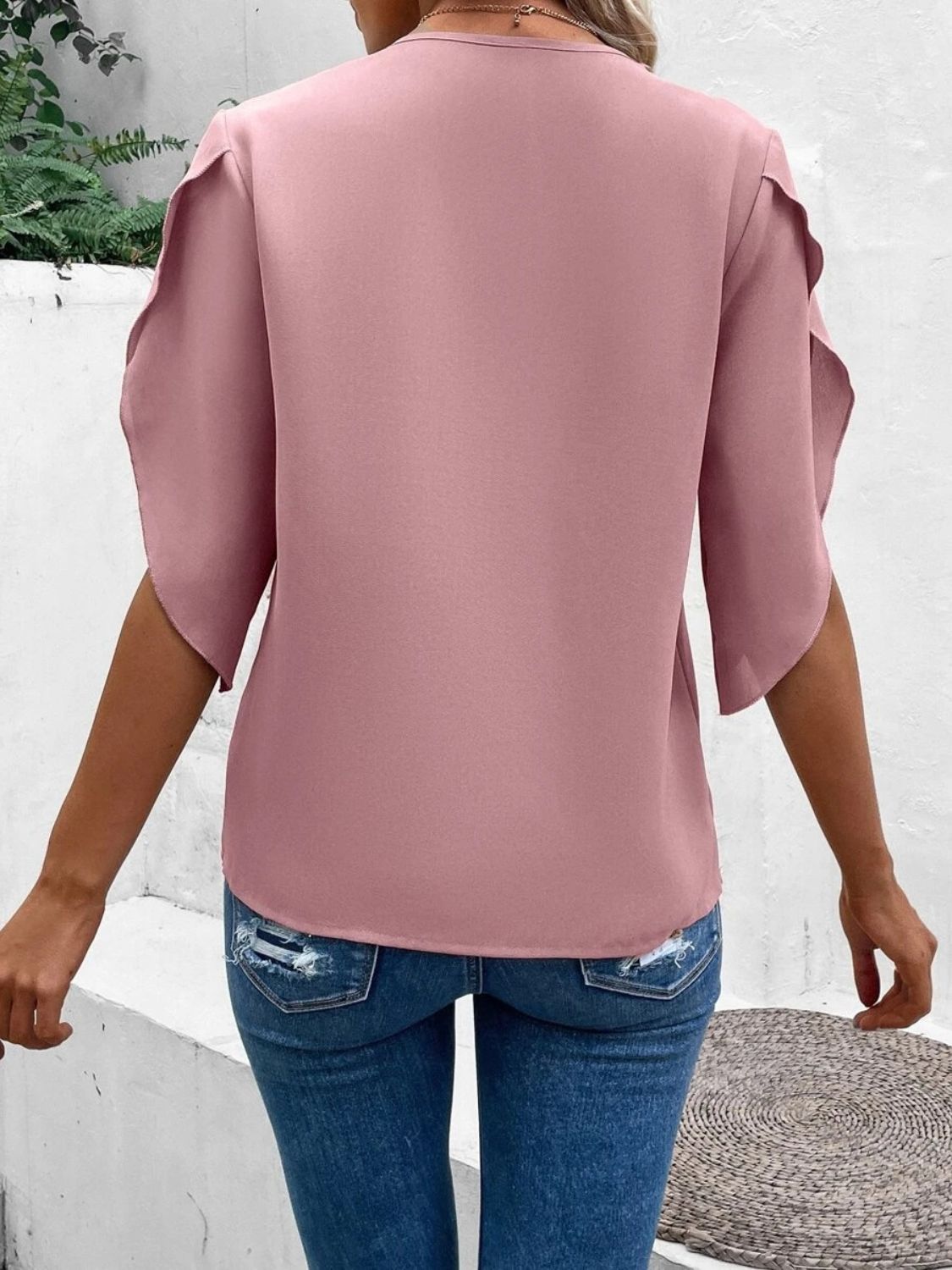 Lace Detail V-Neck Half Sleeve Blouse-TOPS / DRESSES-[Adult]-[Female]-2022 Online Blue Zone Planet