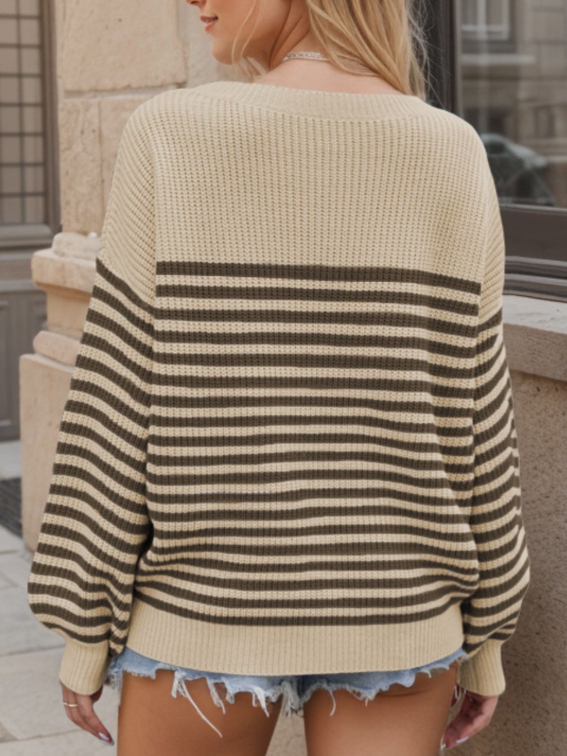 Striped Round Neck Long Sleeve Sweater-TOPS / DRESSES-[Adult]-[Female]-2022 Online Blue Zone Planet