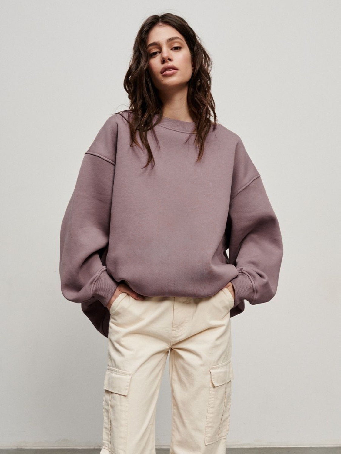 Oversize Round Neck Dropped Shoulder Sweatshirt-TOPS / DRESSES-[Adult]-[Female]-Mauve-M-2022 Online Blue Zone Planet