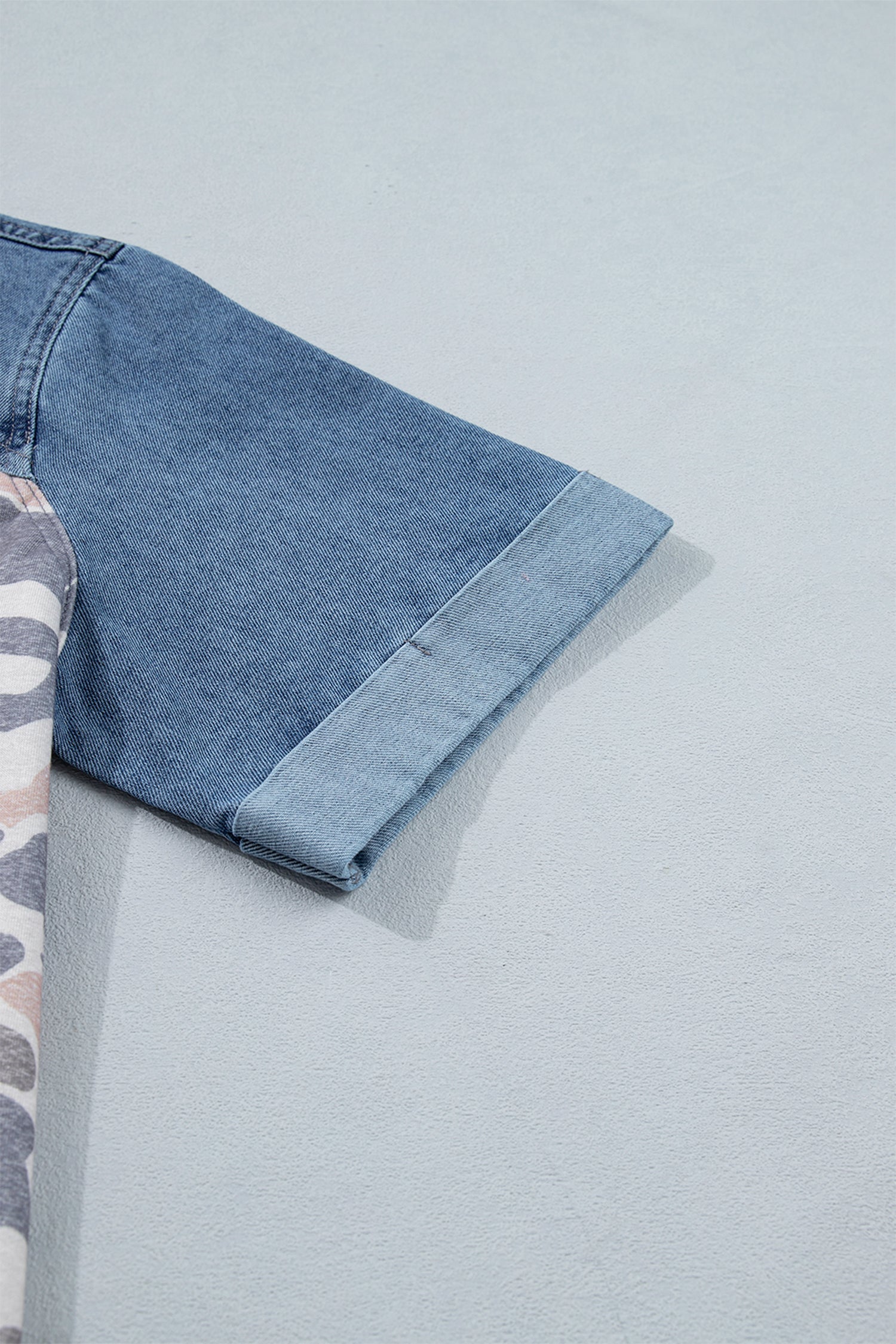 Multicolour Camouflage Print Denim Color Block Sleeve Casual Tee-Tops/Tops & Tees-[Adult]-[Female]-2022 Online Blue Zone Planet