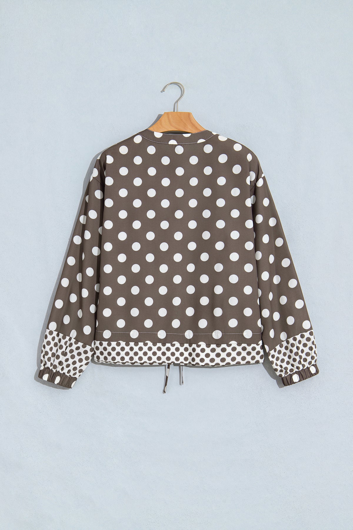 Brown Polka Dot Contrast Detail Zip-Up Long Sleeve Shacket-Outerwear/Jackets-[Adult]-[Female]-2022 Online Blue Zone Planet