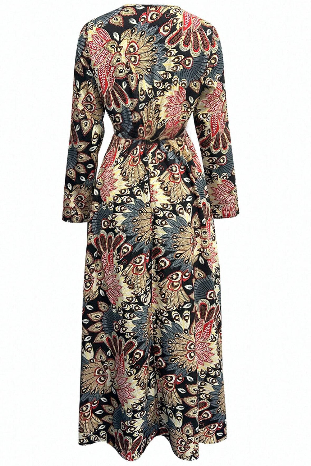 Black Floral Print V Neck Wrap High Waist Maxi Dress-Dresses/Maxi Dresses-[Adult]-[Female]-2022 Online Blue Zone Planet