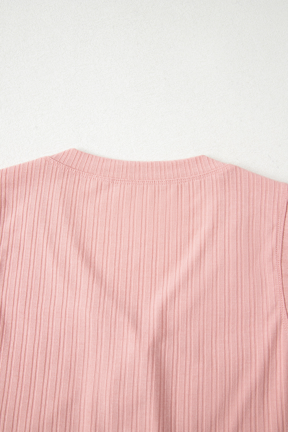 Gossamer Pink Ribbed Button V Neck Tank Top and Shorts Set-Two Piece Sets/Short Sets-[Adult]-[Female]-2022 Online Blue Zone Planet