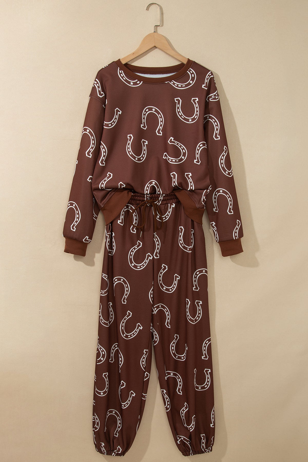 Brown Western Print Elastic Waist Pocket 2pcs Pant Set-Two Piece Sets/Pant Sets-[Adult]-[Female]-2022 Online Blue Zone Planet