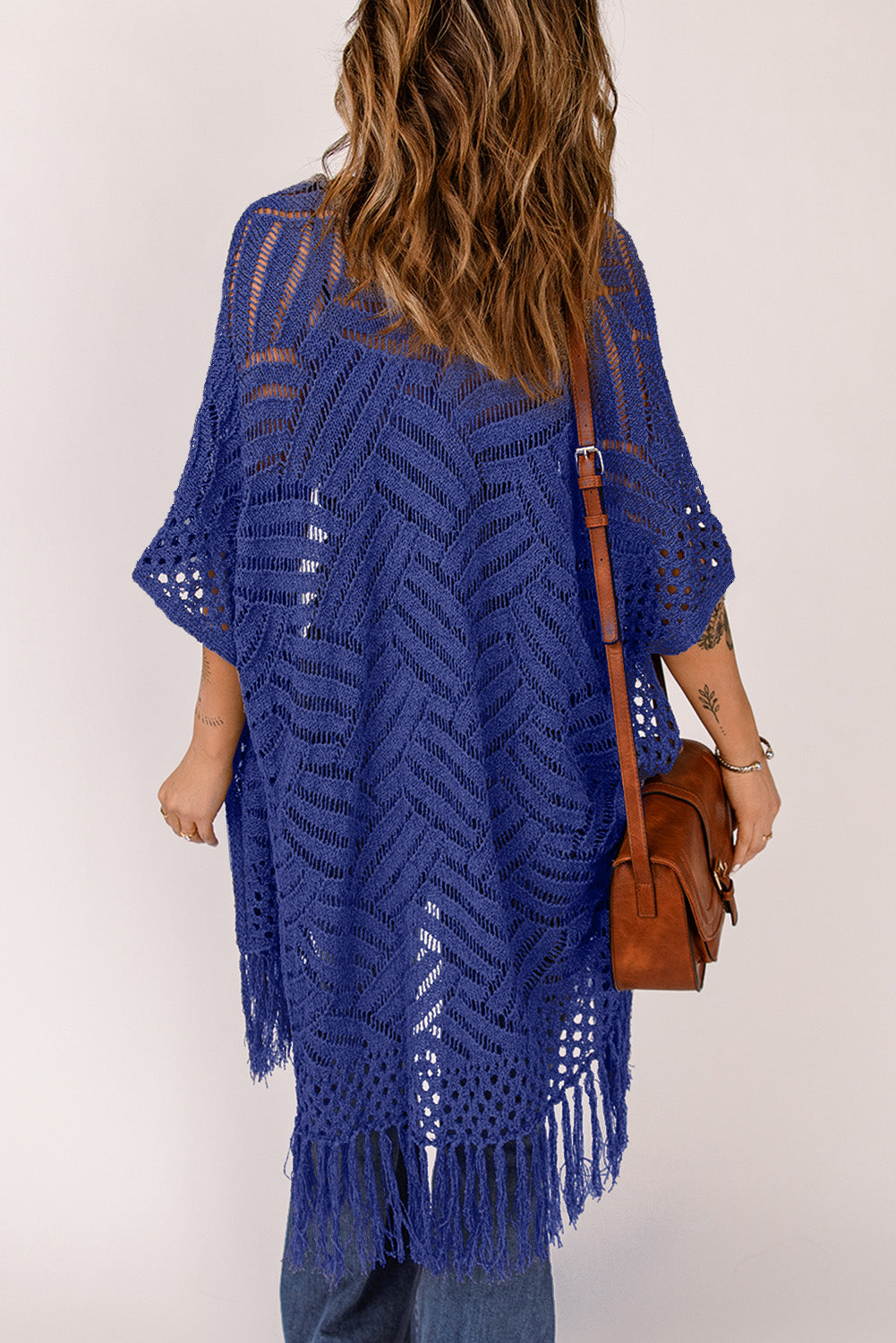 Blue Zone Planet | Openwork Open Front Cardigan with Fringes-TOPS / DRESSES-[Adult]-[Female]-2022 Online Blue Zone Planet