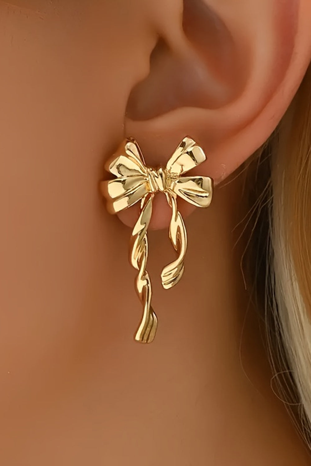 Gold Bow Knot Plated Alloy Stud Earrings-Accessories/Jewelry-[Adult]-[Female]-Gold-ONE SIZE-2022 Online Blue Zone Planet