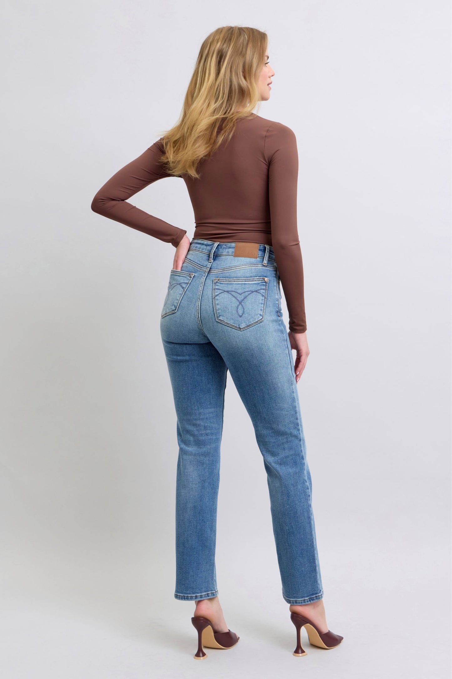 Judy Blue Full Size Wash Thermal Straight Jeans with Pockets-BOTTOMS SIZES SMALL MEDIUM LARGE-[Adult]-[Female]-2022 Online Blue Zone Planet