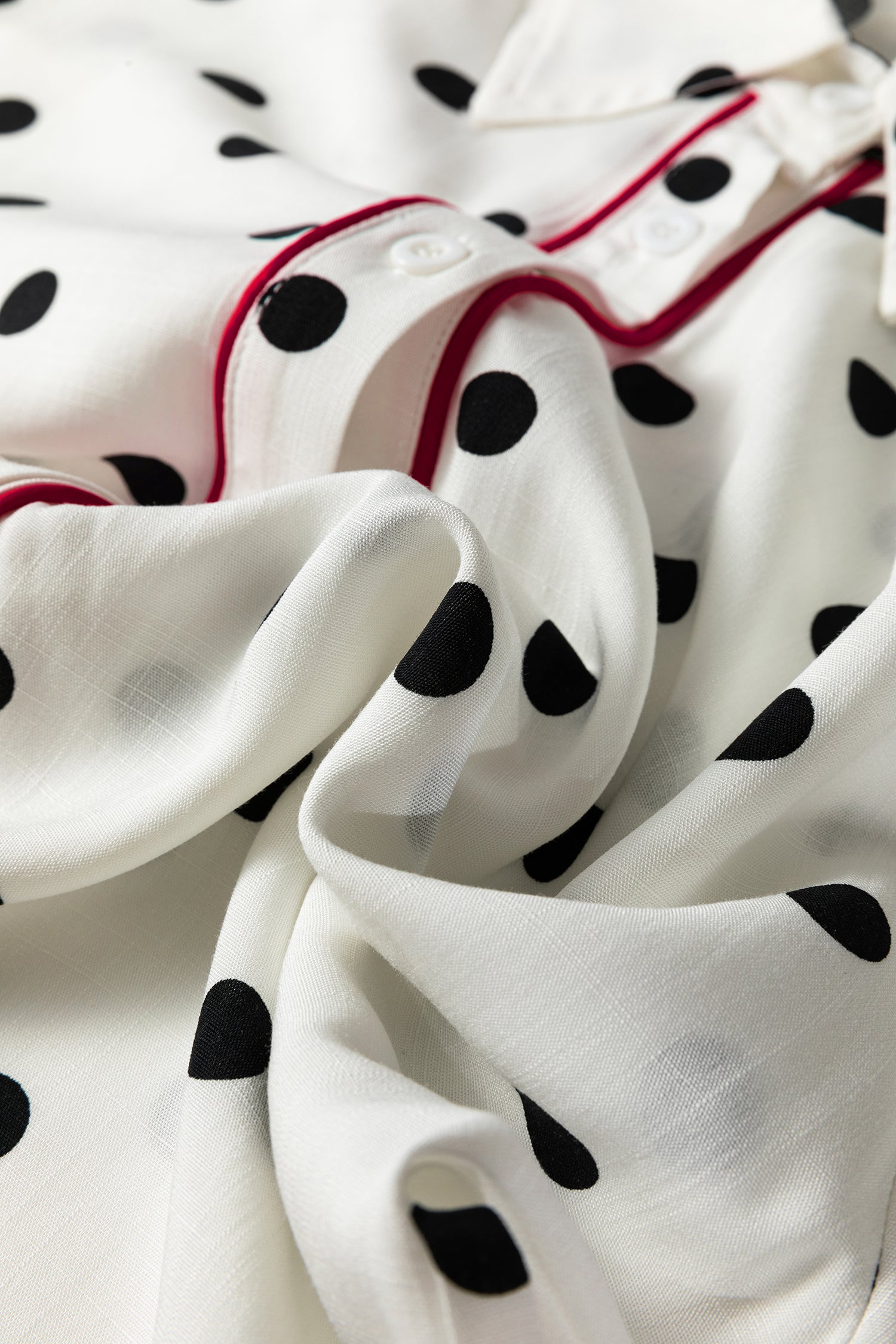 White Polka Dot Print Contrast Piping Elegant Shirt-Tops/Blouses & Shirts-[Adult]-[Female]-2022 Online Blue Zone Planet