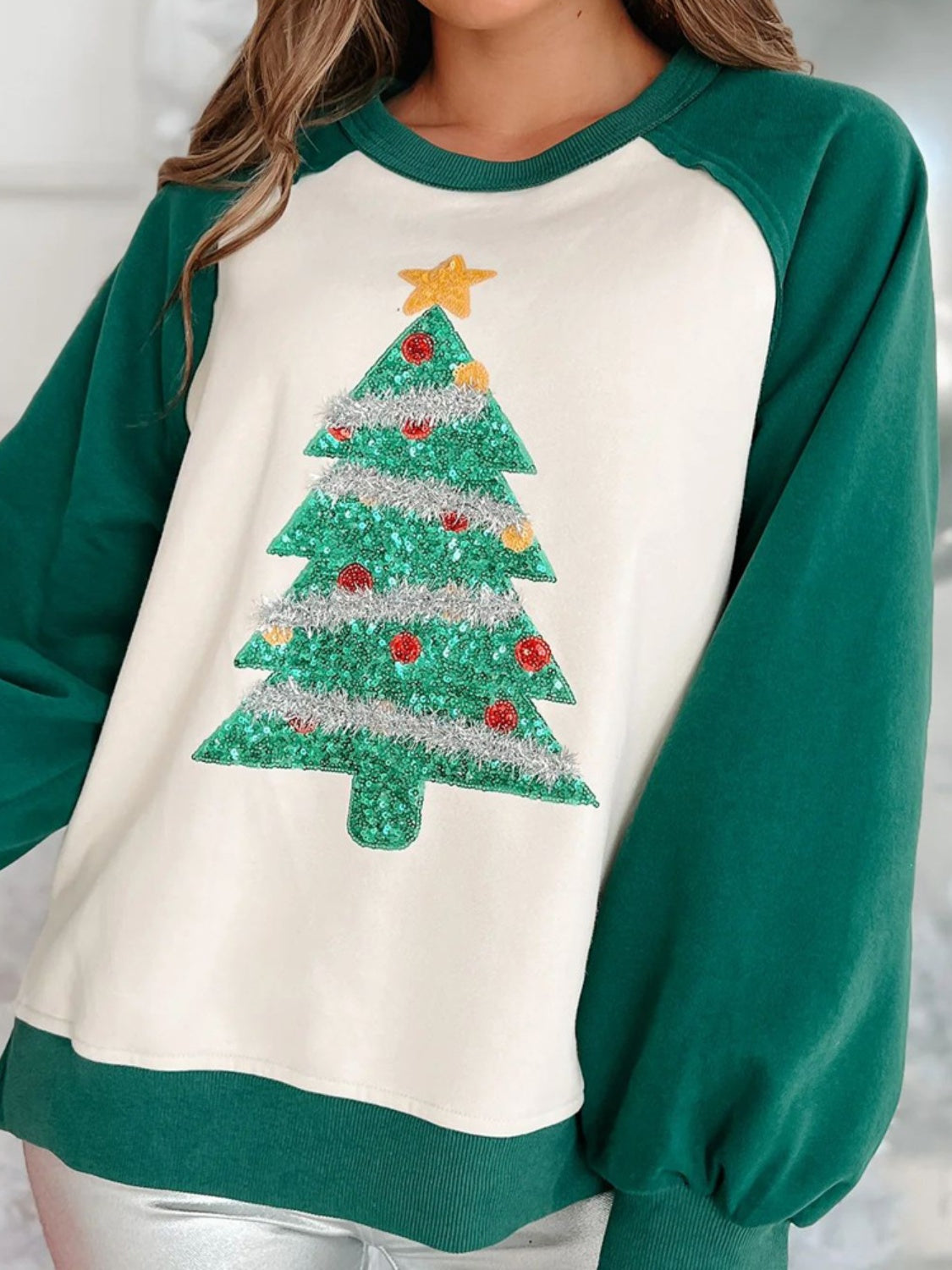 Blue Zone Planet | Christmas Tree Long Sleeve Sweatshirt-TOPS / DRESSES-[Adult]-[Female]-2022 Online Blue Zone Planet