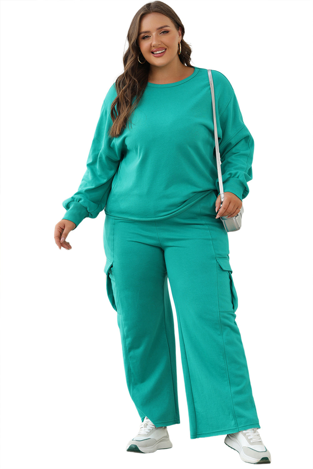 Blue Zone Planet | Solid Color Pullover Top And Cargo Pants Set-Two Piece Sets/Pant Sets-[Adult]-[Female]-2022 Online Blue Zone Planet