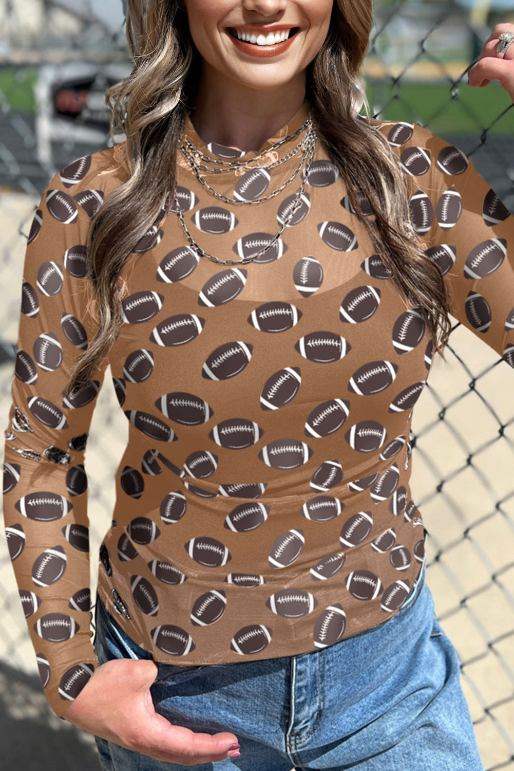 Brown Game Day Rugby Mesh Sheer Long Sleeve Top-Tops/Long Sleeve Tops-[Adult]-[Female]-Brown-S-2022 Online Blue Zone Planet