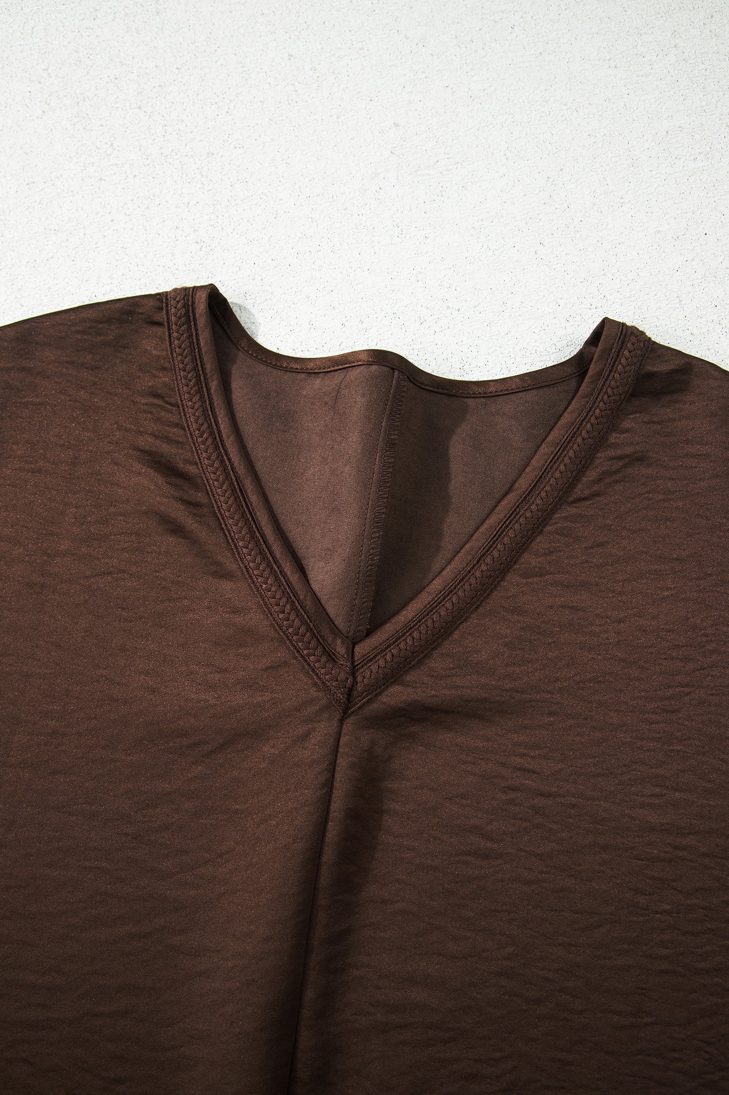 Dark Brown Braided V Neck Long Sleeve Loose Top and Drawstring High Waist Pants 2pcs Outfit-Two Piece Sets/Pant Sets-[Adult]-[Female]-2022 Online Blue Zone Planet