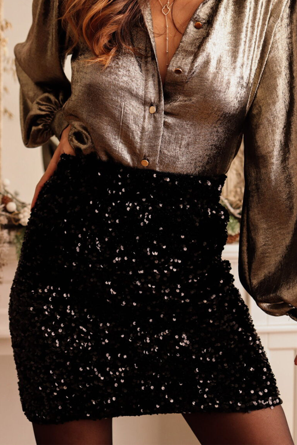 Black Sequin Bodycon Mini Skirt-Bottoms/Skirts & Petticoat-[Adult]-[Female]-2022 Online Blue Zone Planet