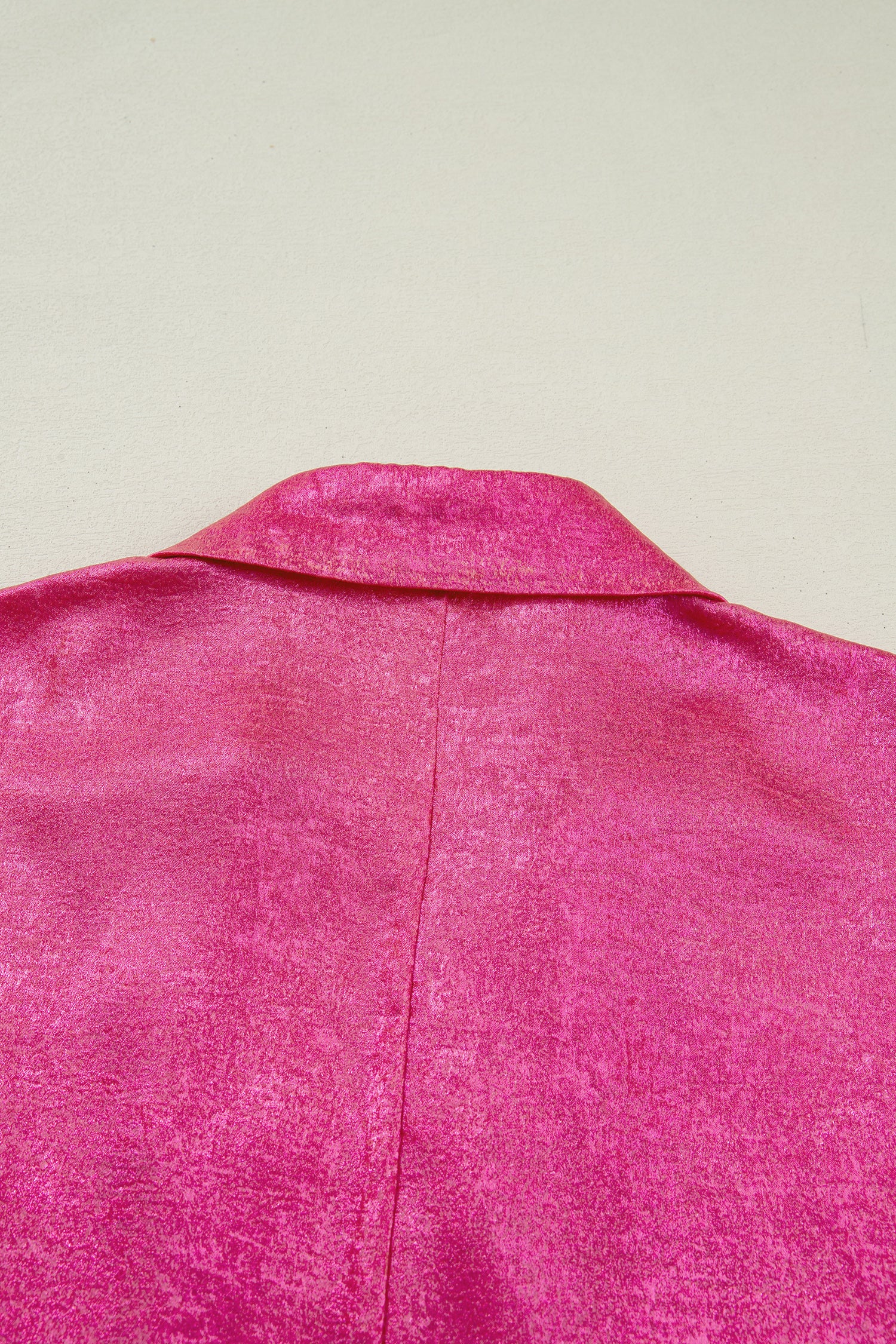 Strawberry Pink Collared V Neck Half Sleeve Metallic Top-Tops/Blouses & Shirts-[Adult]-[Female]-2022 Online Blue Zone Planet