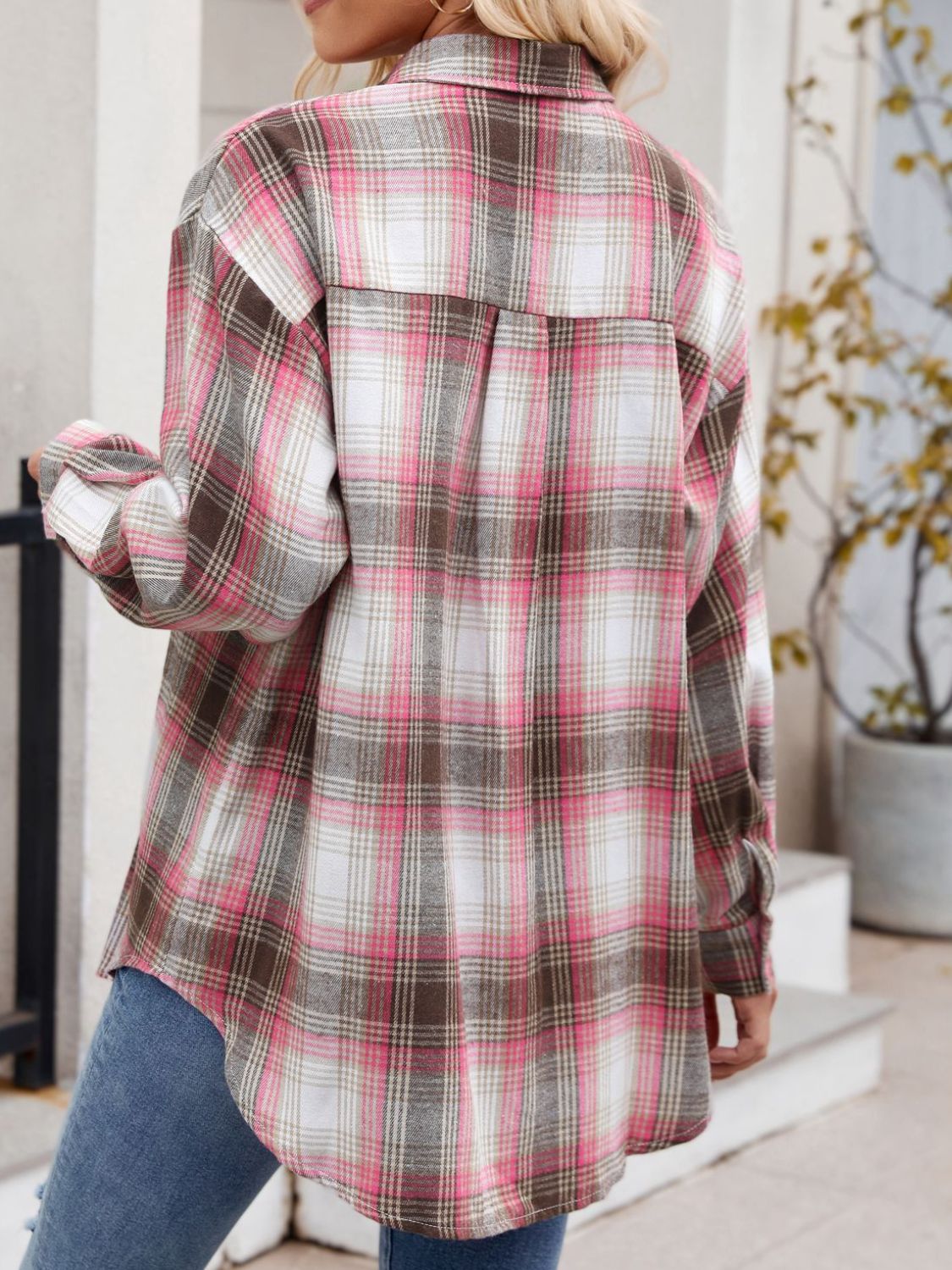 Blue Zone Planet | Mandy Plaid Collared Neck Long Sleeve Shirt-TOPS / DRESSES-[Adult]-[Female]-2022 Online Blue Zone Planet