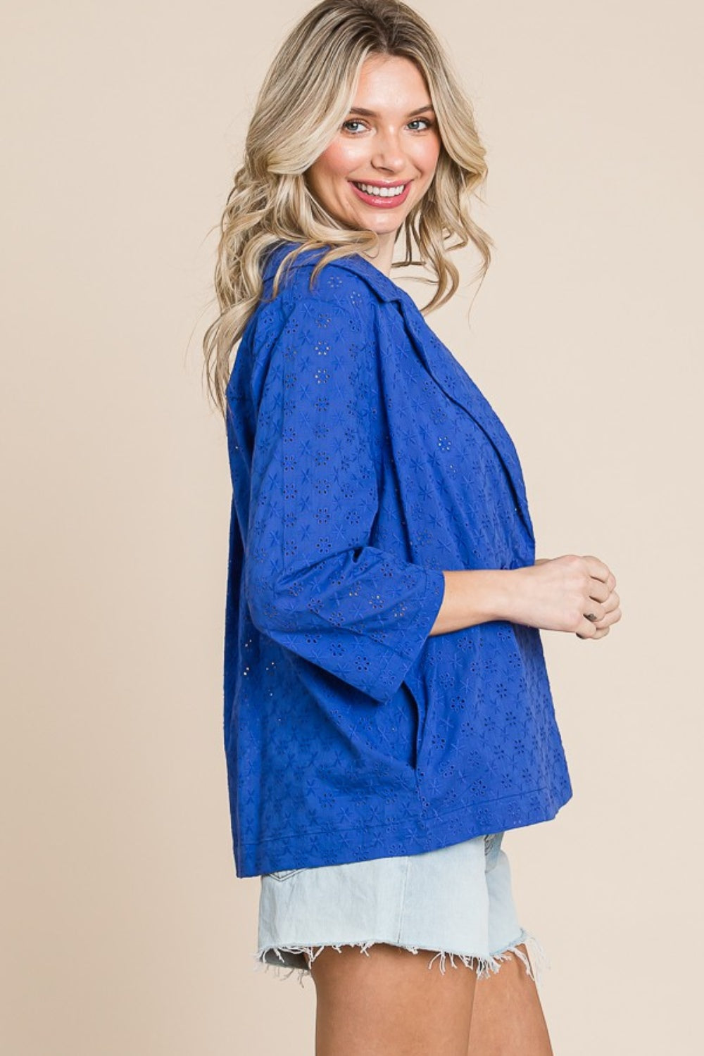 Blue Zone Planet | Culture Code Double Breasted Eyelet Jacket with Pockets-TOPS / DRESSES-[Adult]-[Female]-2022 Online Blue Zone Planet