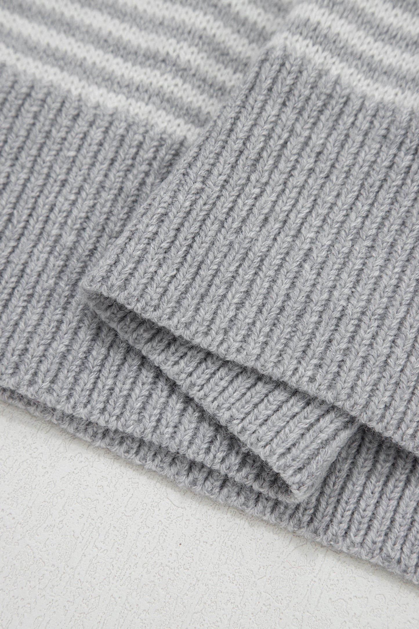 Gray Stripe Contrast Heart Pattern Valentine Knit Sweater-TOPS / DRESSES-[Adult]-[Female]-2022 Online Blue Zone Planet