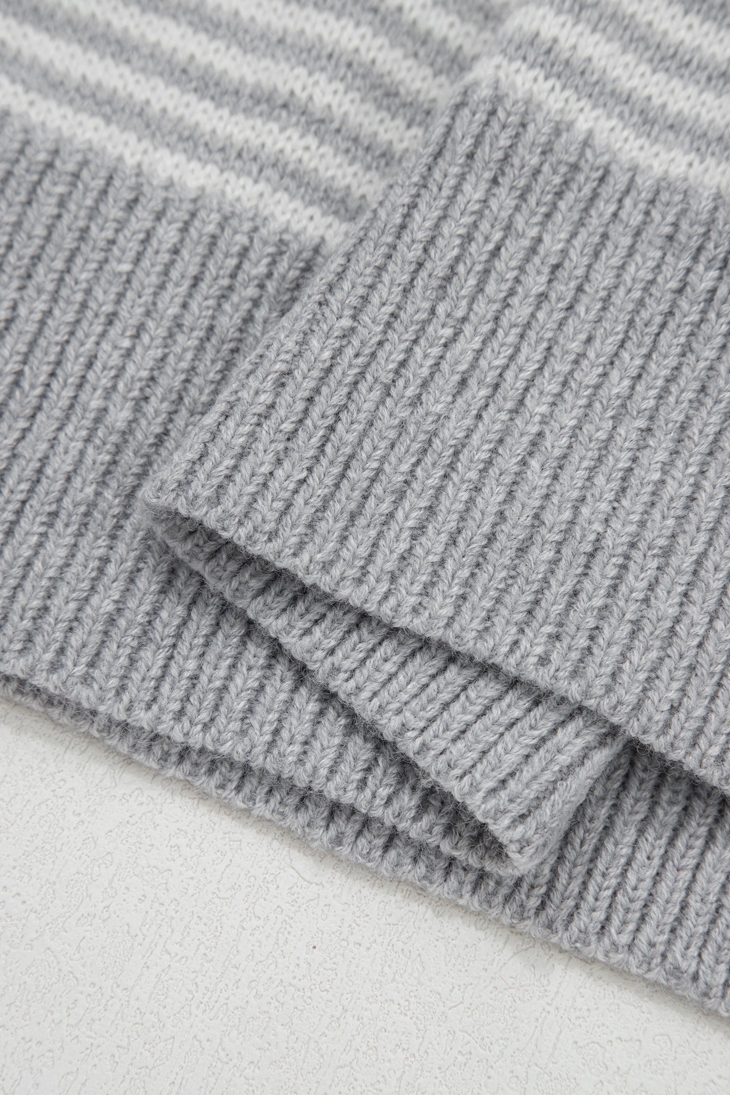 Gray Stripe Contrast Heart Pattern Valentine Knit Sweater-TOPS / DRESSES-[Adult]-[Female]-2022 Online Blue Zone Planet