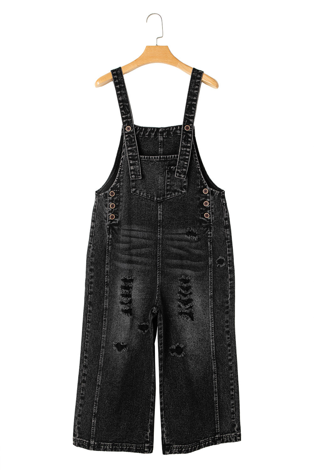 Blue Zone Planet | Stone Blue Distressed Bib Pocket Wide Leg Denim Overall-Bottoms/Jumpsuits & Rompers-[Adult]-[Female]-2022 Online Blue Zone Planet