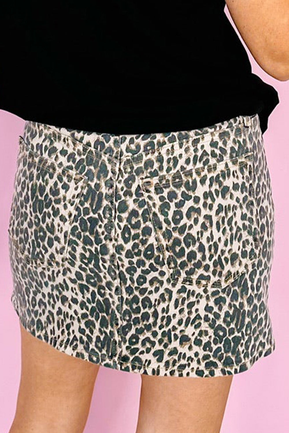 Khaki Leopard Denim Mini Skirt-Bottoms/Skirts & Petticoat-[Adult]-[Female]-2022 Online Blue Zone Planet