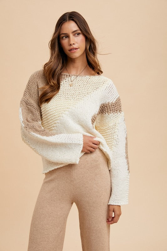 Annie Wear Color Block Drop Shoulder Sweater-TOPS / DRESSES-[Adult]-[Female]-2022 Online Blue Zone Planet