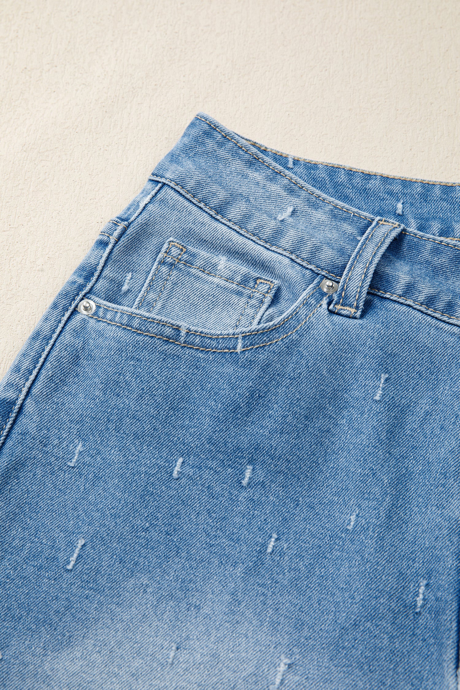 Mist Blue Distressed Detail Tummy Control Raw Hem Jeans-TOPS / DRESSES-[Adult]-[Female]-2022 Online Blue Zone Planet