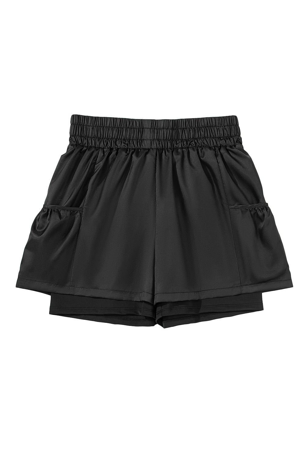 Black Elastic High Waist Pocketed Casual Shorts-Bottoms/Casual Shorts-[Adult]-[Female]-2022 Online Blue Zone Planet